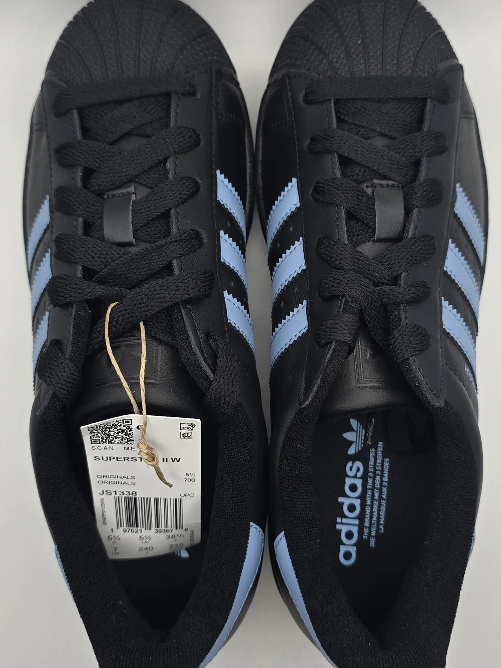 Adidas Superstar Black Sneaker with Light Blue Stripes